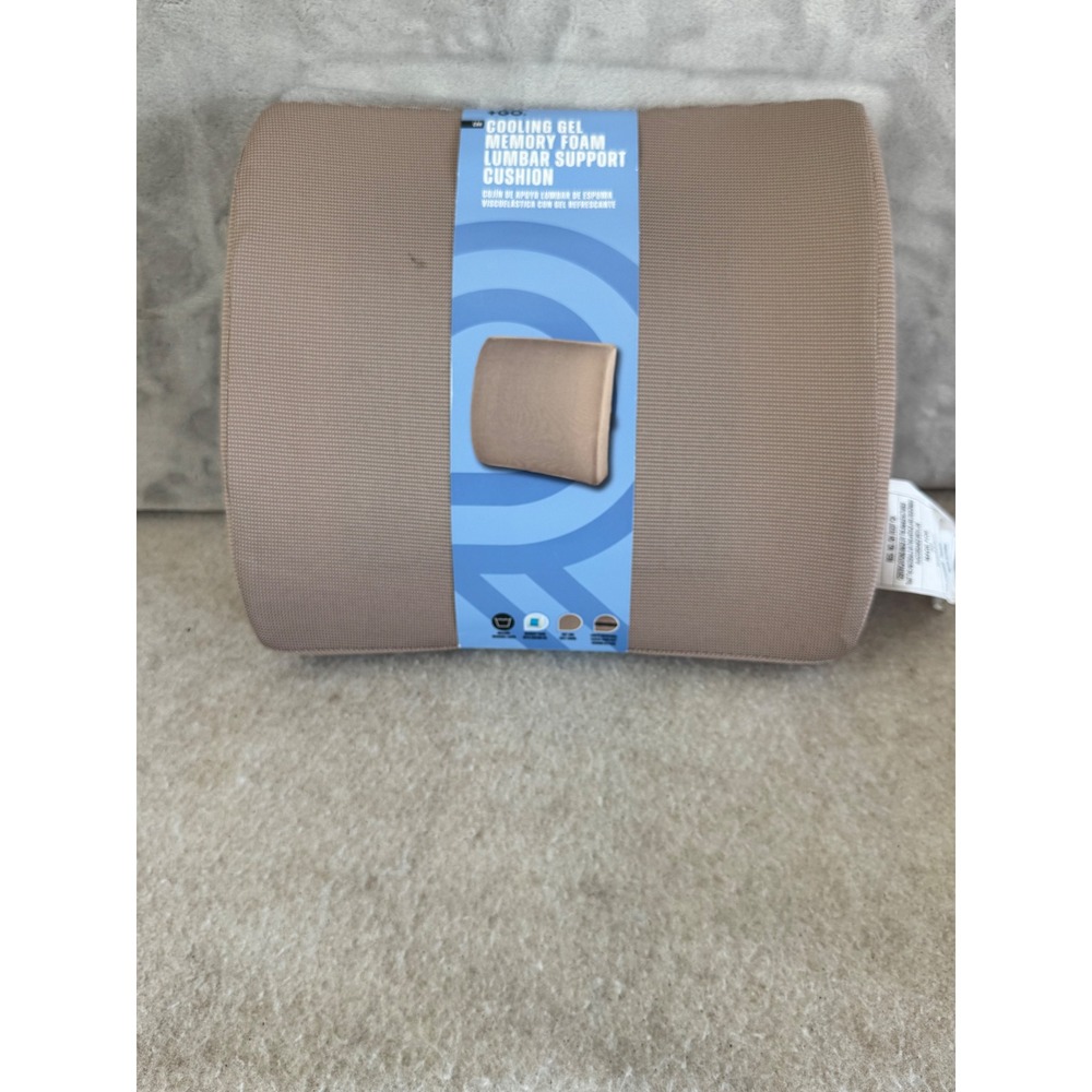 Ride + Go Cooling Gel Memory Foam Lumbar Support Cushion Tan Car Office Pillow